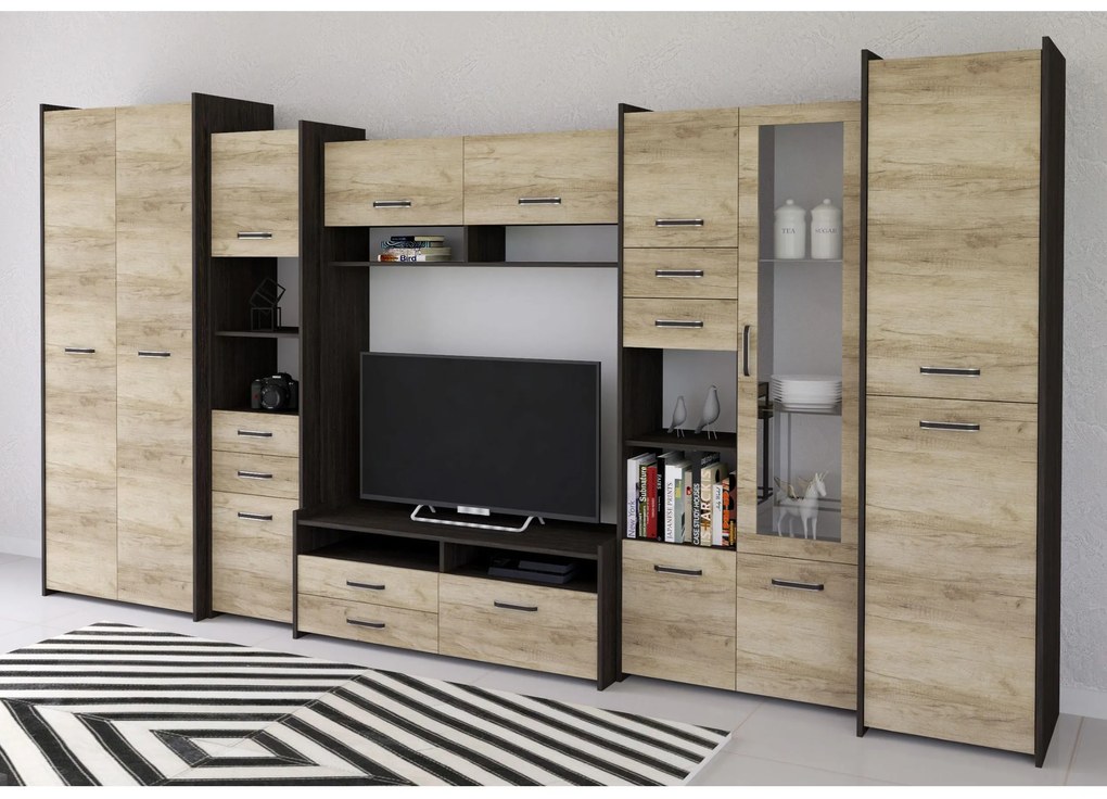 Mobilier cameră de zi Moledo (stejar gri + stejar canterbury). 1014007