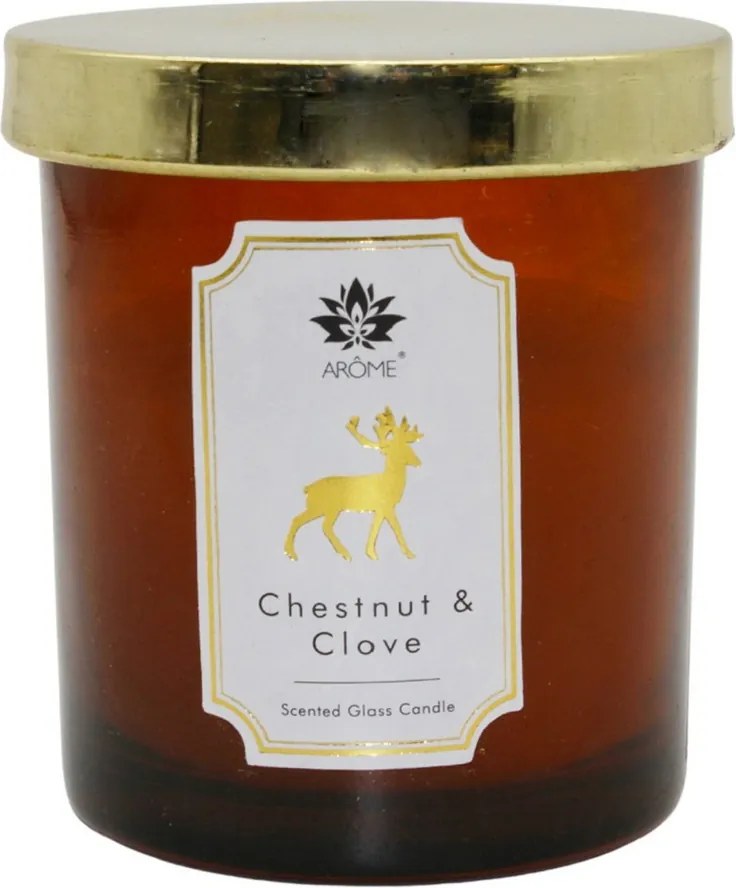 Lumânare în sticlă colorată cu capac Arome, Chestnut , & Clove, 125 g