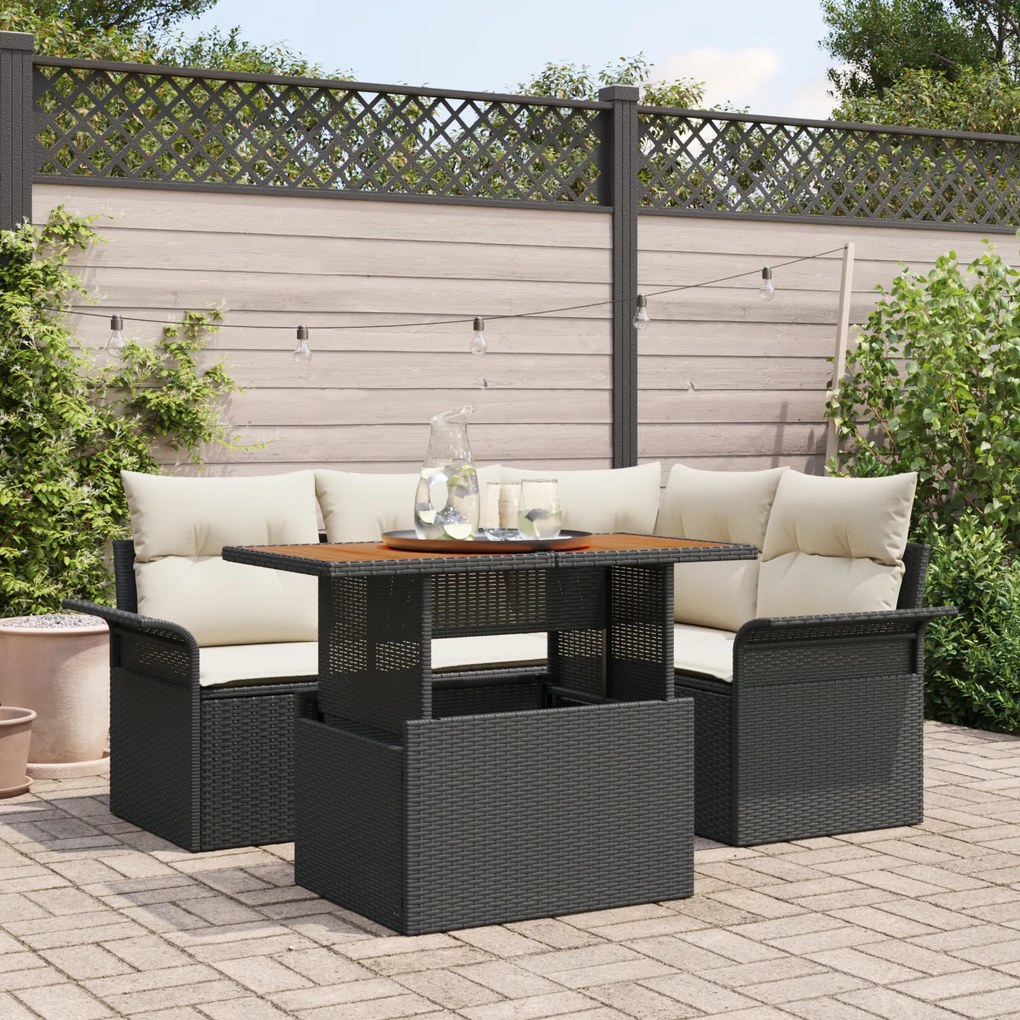 Set de canapea pentru grădină vidaXL cu perne Negru Ratan Polimer