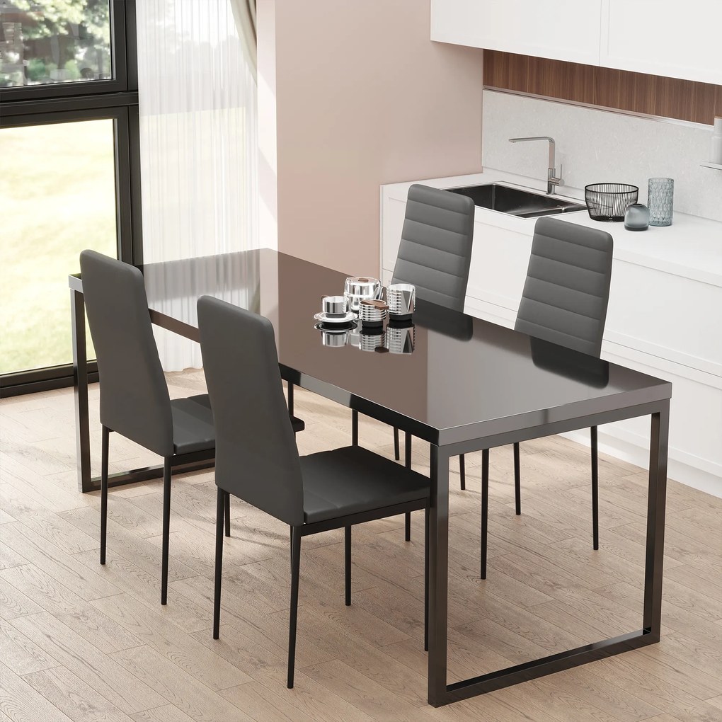 Set 4 scaune captusite pentru sufragerie, mobilier modern, scaun negru, scaun pentru bucatarie HOMCOM | Aosom RO