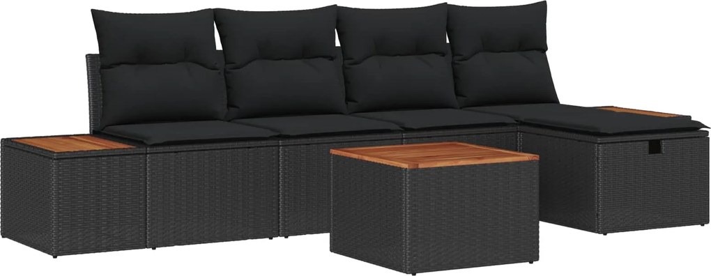 vidaXL Set de canapele pentru grădină cu pernă 6 pcs Negru poliratan
