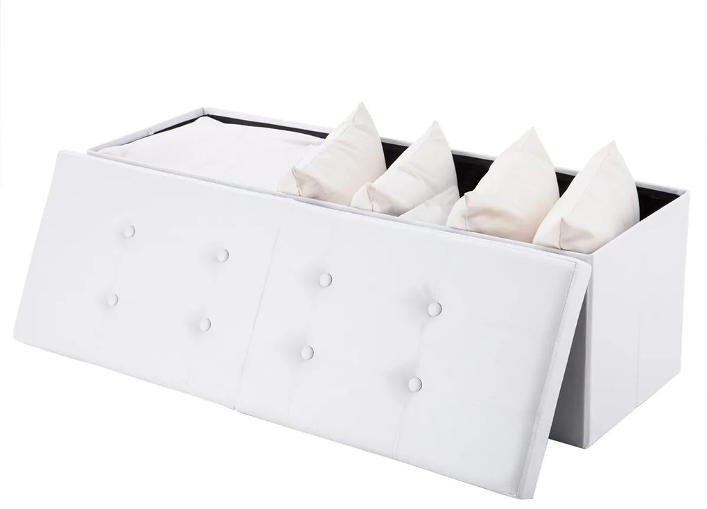 Banca 2 locuri cu spatiu depozitare 100 L Capac pliabil Alb 80 x 40 x 40 cm