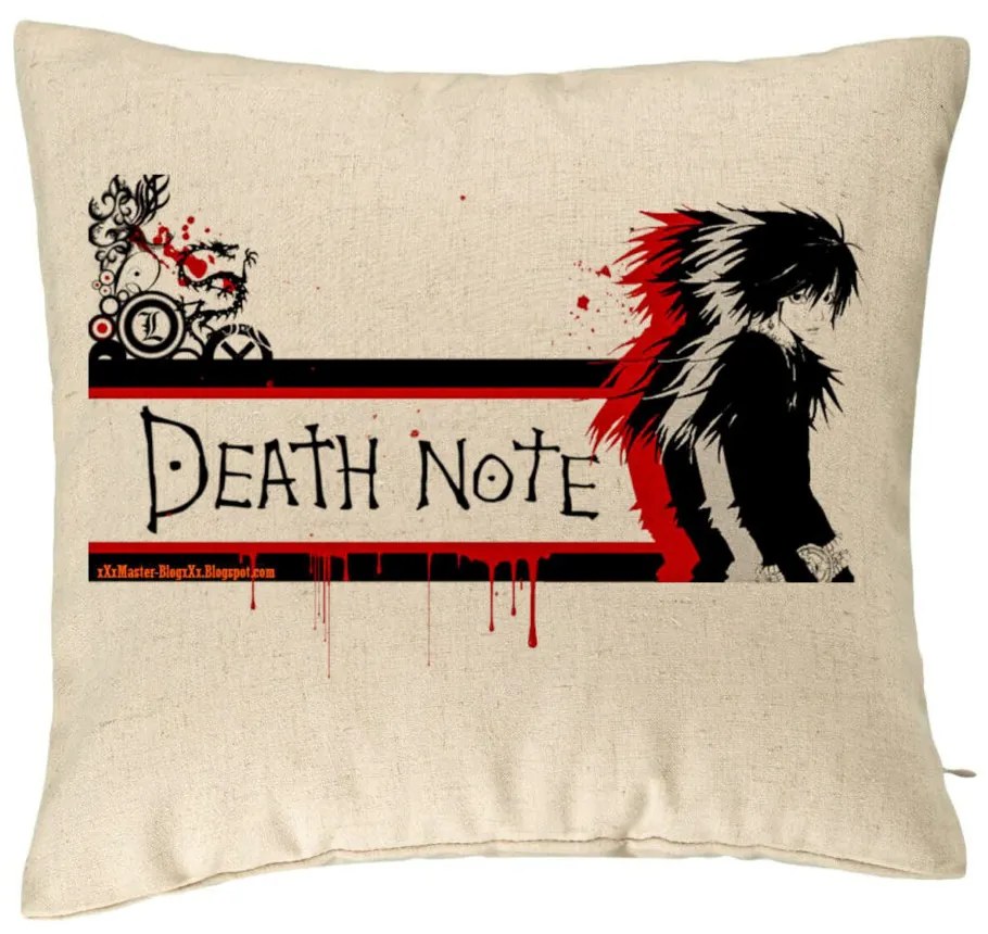 Perna Decorativa cu Death note 3, 40x40 cm, Bej, Husa Detasabila, Burduf