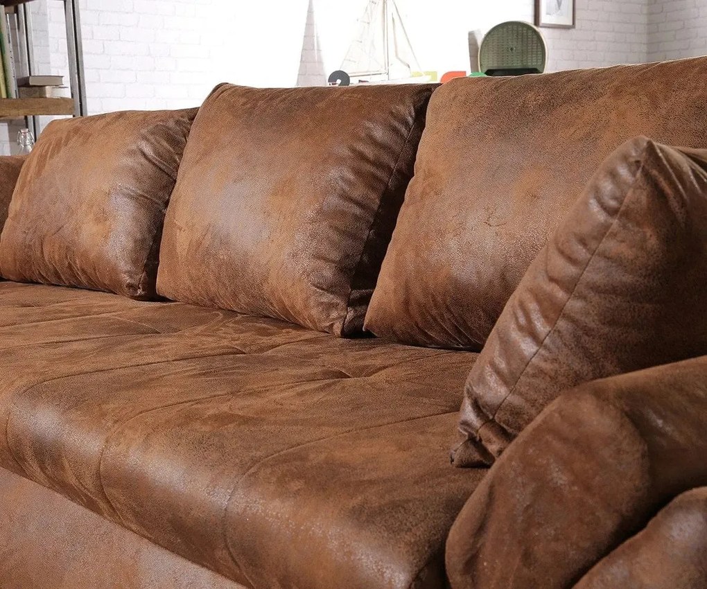 Colțar extensibil dumonde cu ladă de depozitare si sezut confortabil din spuma high-density, Loana Madagaskar Brown II 270x185 cm