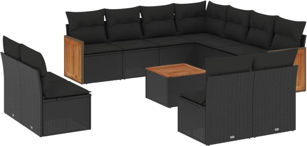 vidaXL Set canapele de grădină, 12 piese, cu perne, negru, poliratan