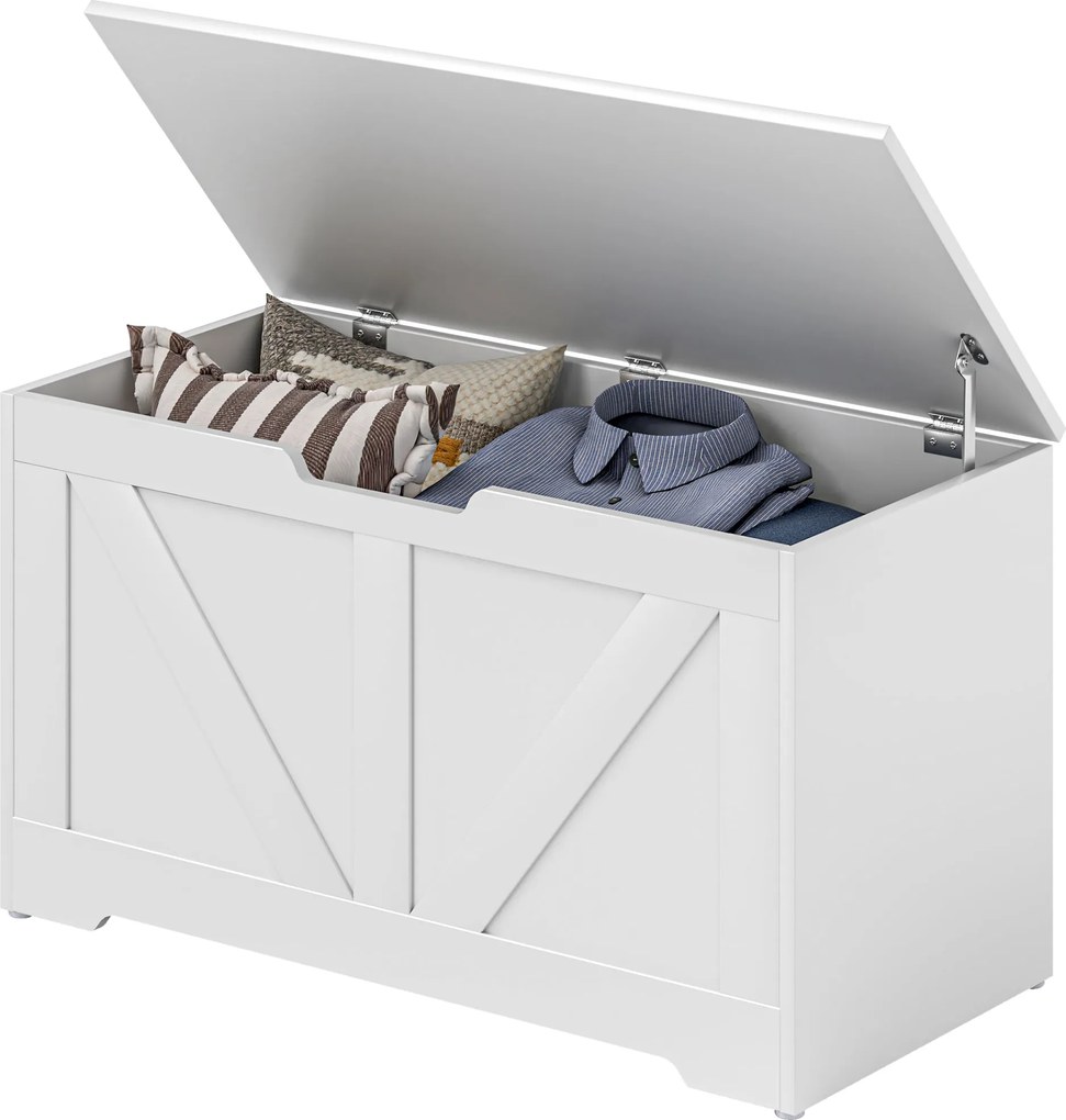 HOMCOM Cufăr de depozitare, banc de depozitare cu capac rabatabil și balamale de siguranță, 80 x 40 x 45 cm, alb | Aosom Romania