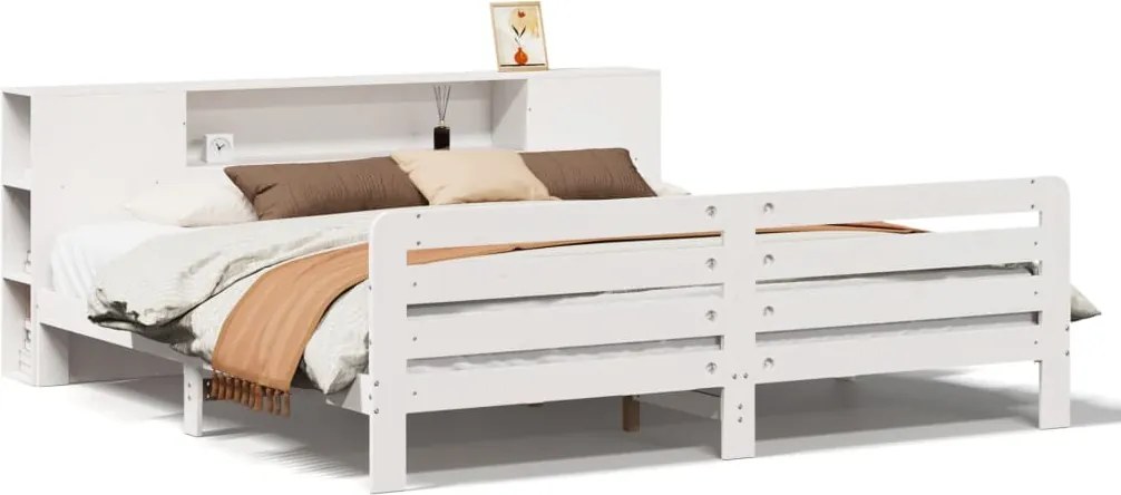 vidaXL Cadru de pat fără saltea, alb, 200x200 cm, lemn masiv pin