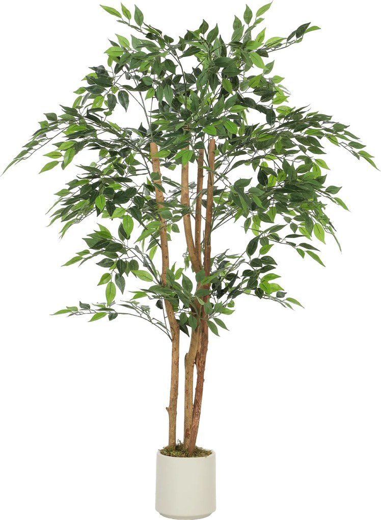 HOMCOM Plantă artificială de interior 150 cm banian copac artificial, ghiveci din plastic și trunchi din lemn masiv, verde | Aosom Romania