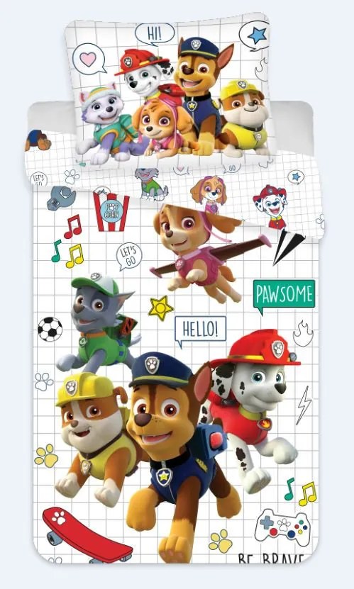 Patrula Cățelușilor Set lenjerie de pat pentru copii Grid 100×140cm, 40×45 cm