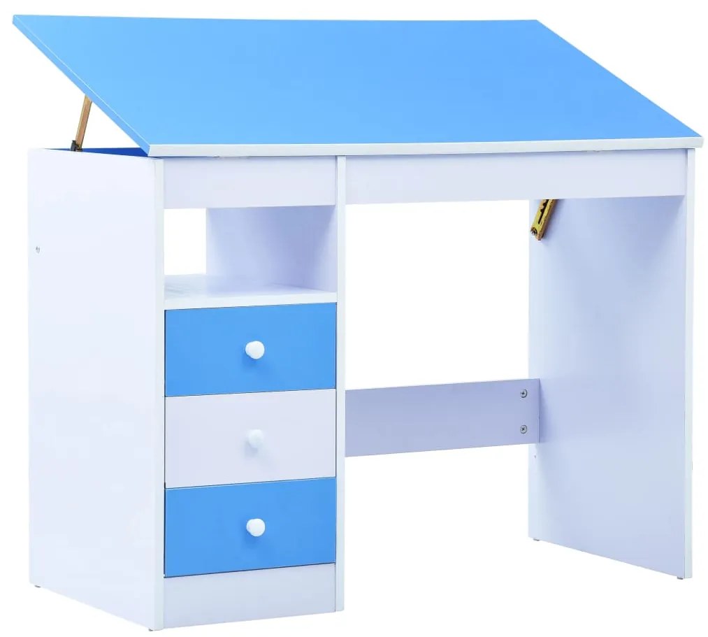 287446 vidaXL Birou de studiu & desenat pentru copii rabatabil albastru & alb