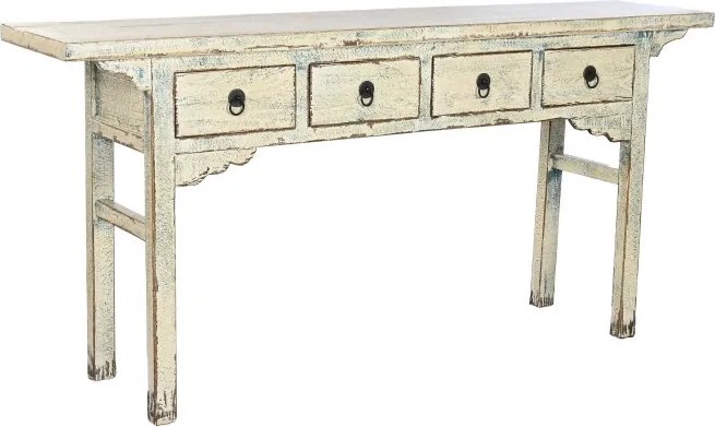 Consolă hol vintage din lemn de ulm, crem, cu 4 sertare, mânere cu inel și colțare decupate, 85 x 178 x 38 cm, „Harmony”