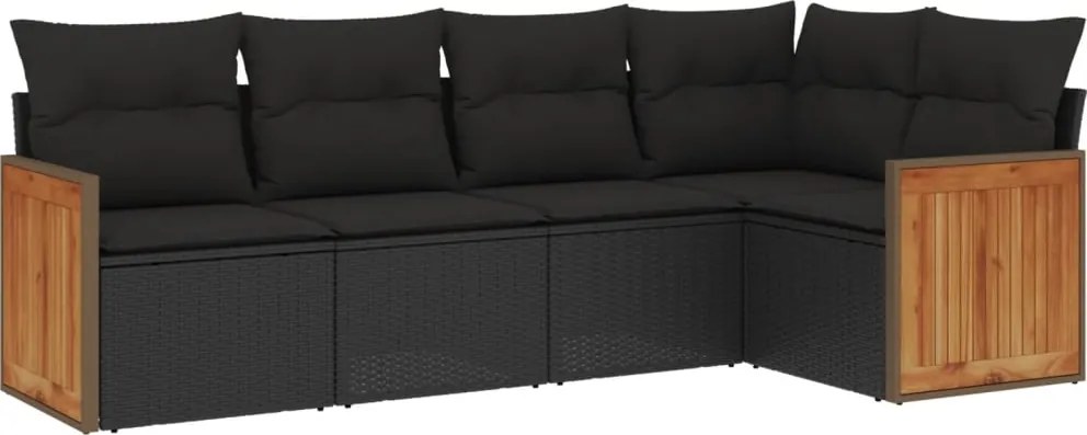 vidaXL Set mobilier de grădină cu perne, 5 piese, negru, poliratan