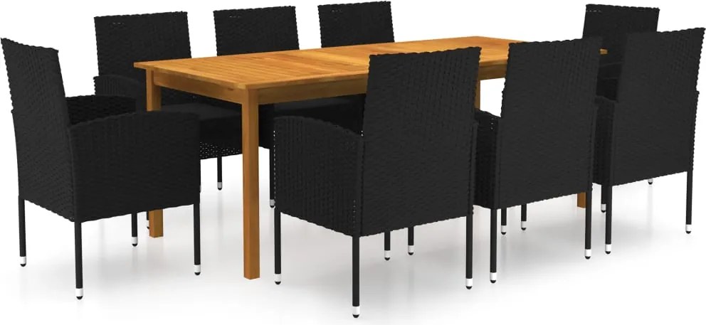 vidaXL Set mobilier de grădină, 9 piese, negru