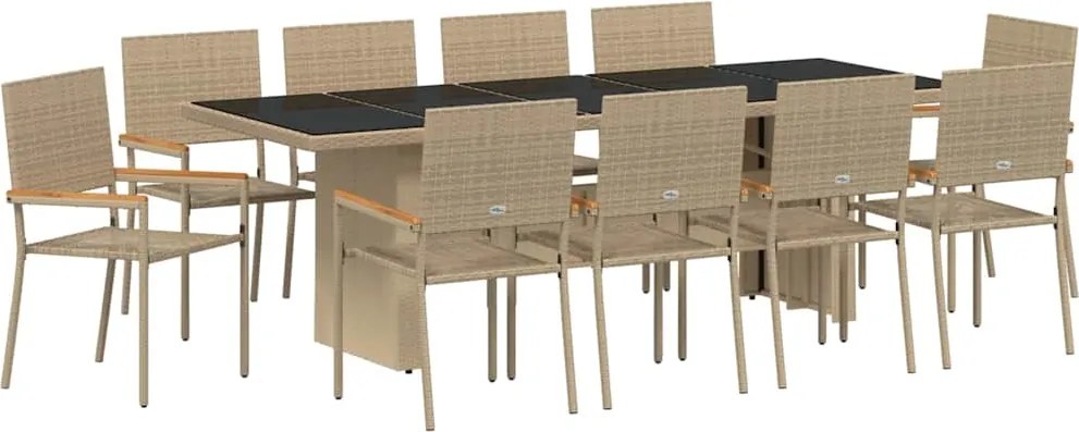 vidaXL Set de masă pentru grădină 11 pcs Bej poliratan