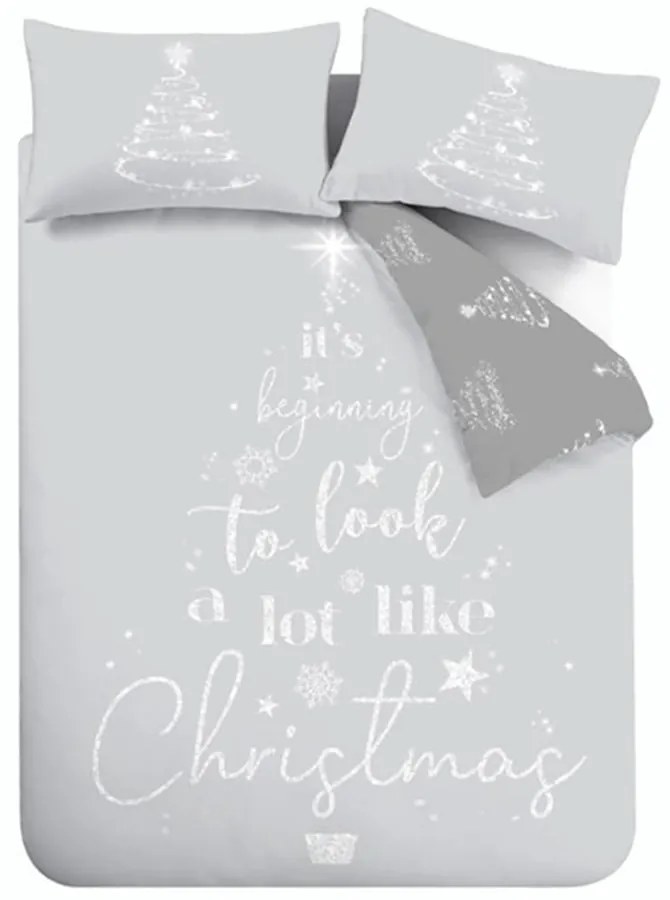 Lenjerie de pat gri pentru pat dublu 200x200 cm A Lot Like Christmas – Catherine Lansfield