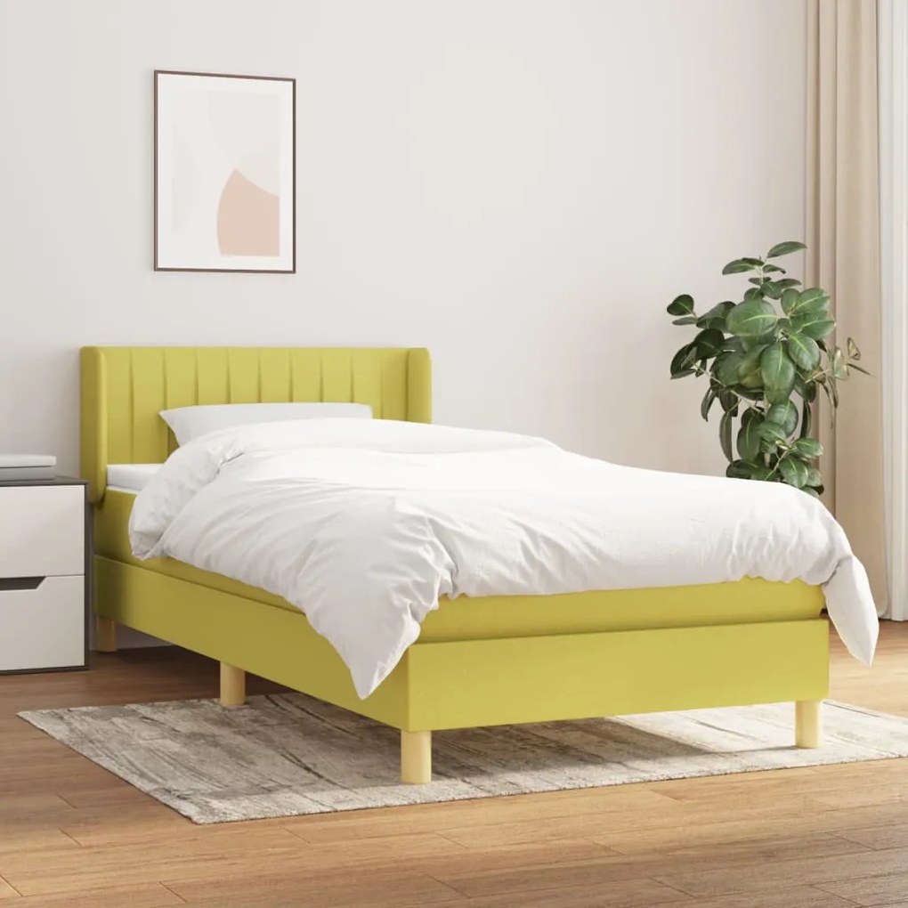 3130416 vidaXL Pat box spring cu saltea, verde, 100x200 cm, textil