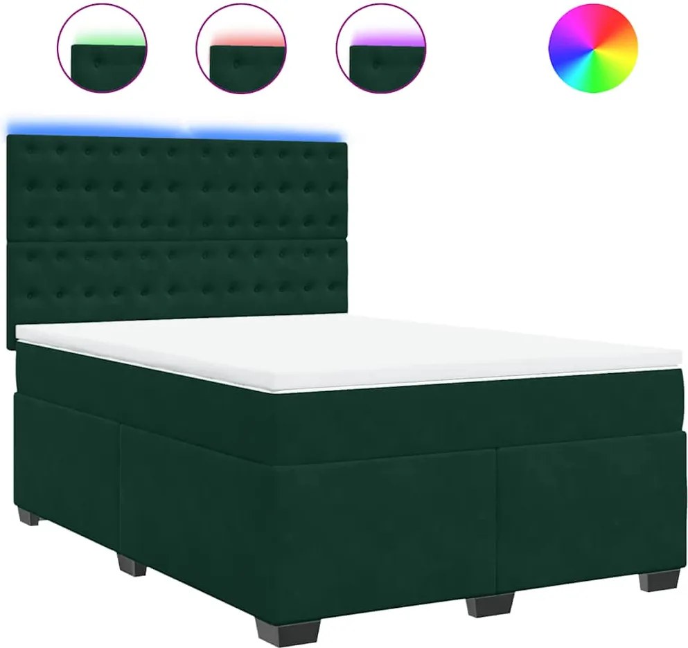 vidaXL Pat box spring cu saltea, verde închis, 140x200 cm, catifea