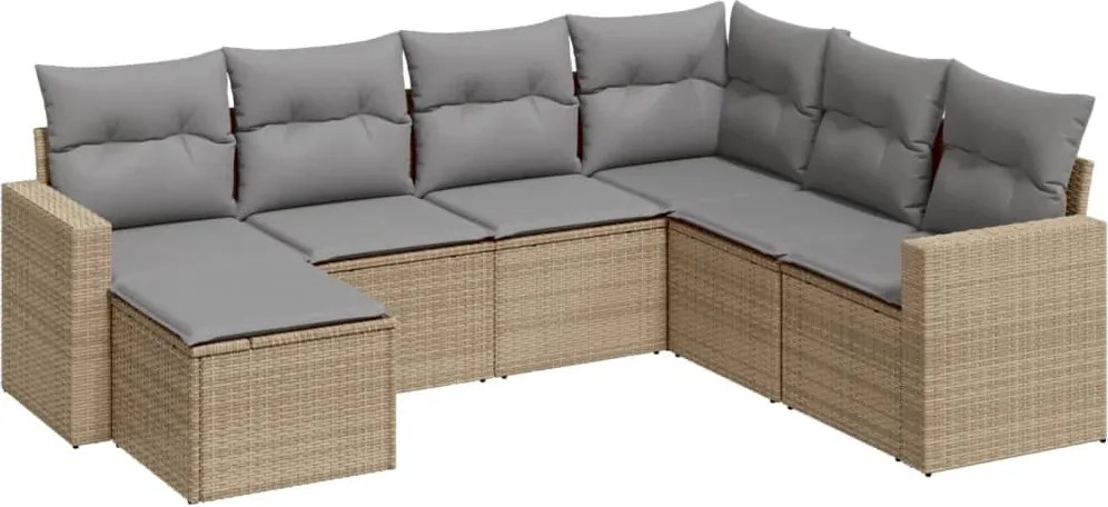 vidaXL Set canapele de grădină, 7 piese, cu perne, bej, poliratan