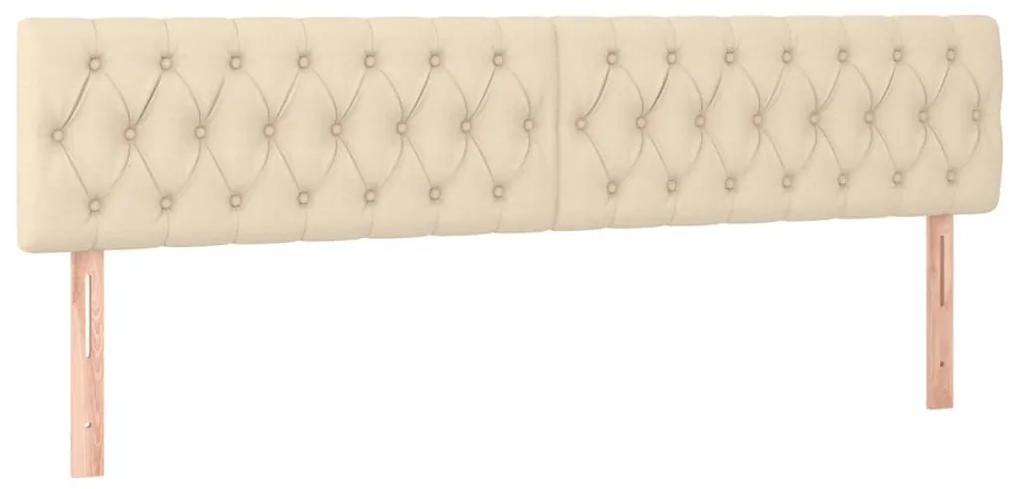 Pat box spring cu saltea, crem, 200x200 cm, textil Crem, 200 x 200 cm, Design cu nasturi