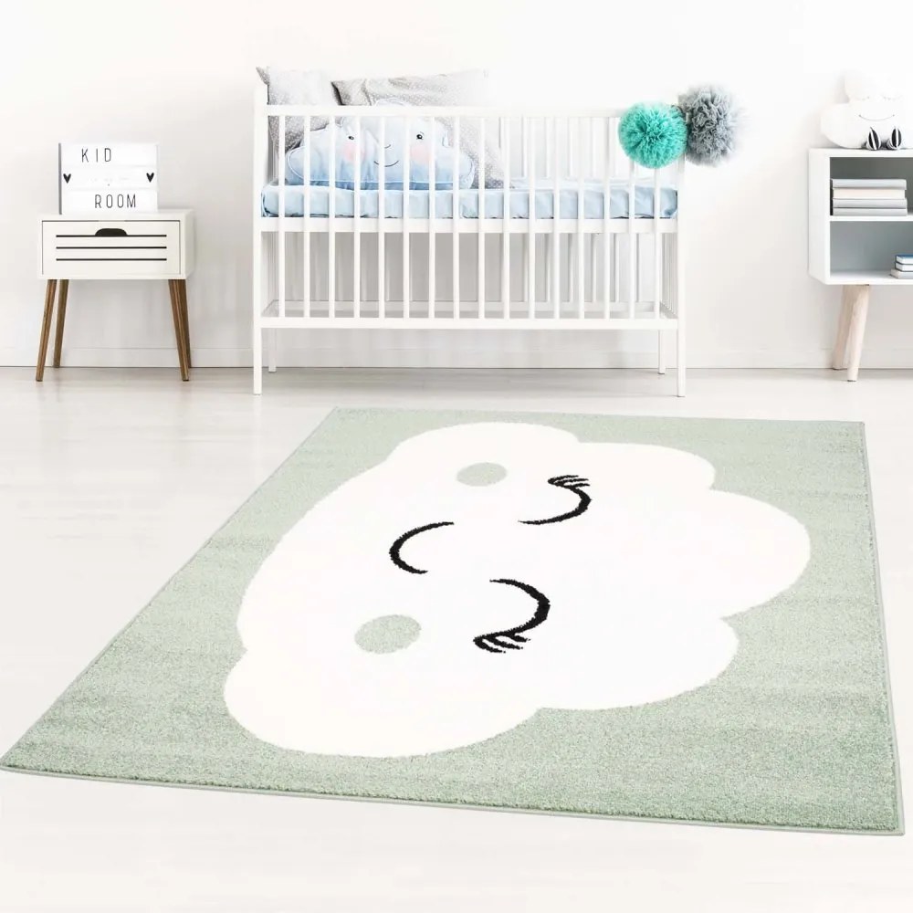 Covor de joacă verde pastel cu nor somnoros pentru copii Lăţime: 140 cm | Lungime: 200 cm