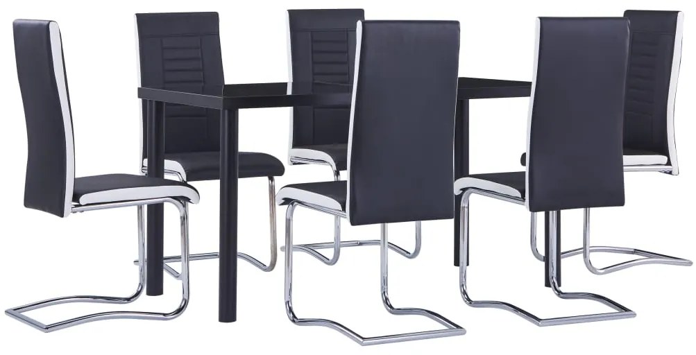 3053009 vidaXL Set mobilier de bucătărie, 7 piese, negru, piele ecologică