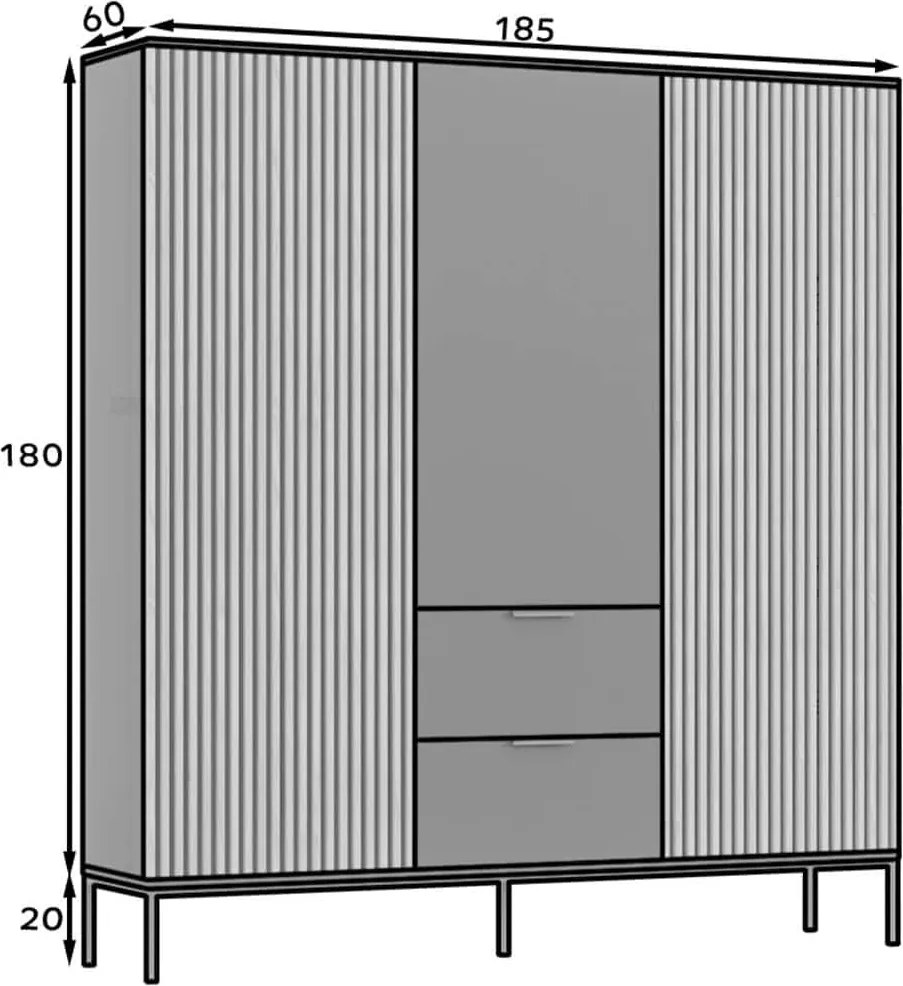 Dulap lemn masiv Sia Negru, 185 × 60 × 200 cm