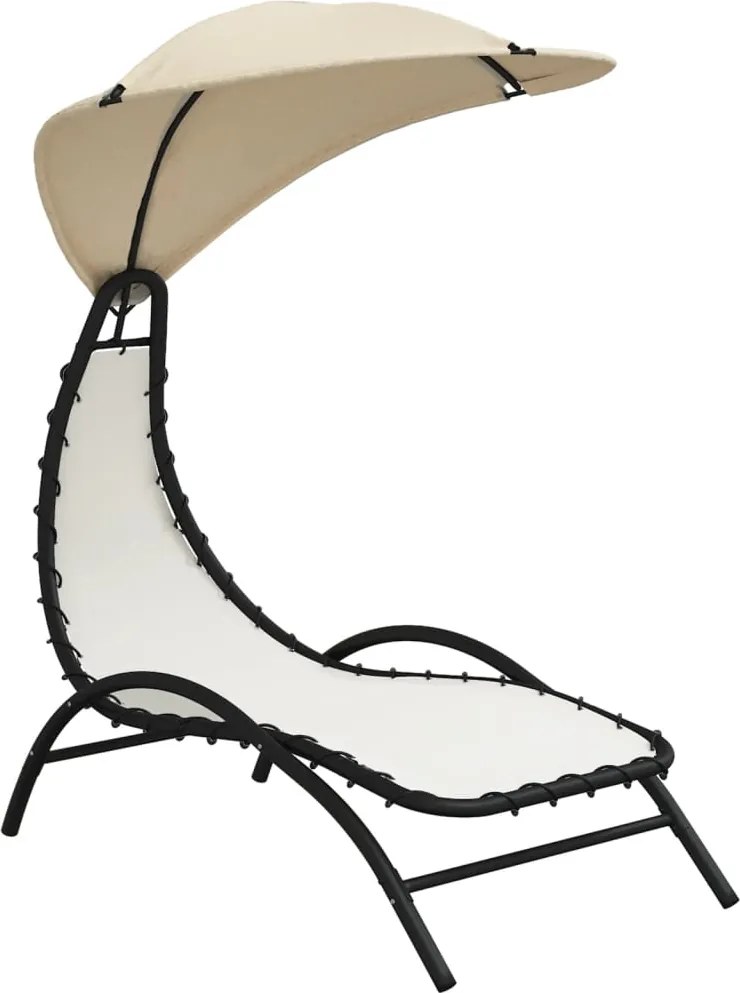 vidaXL Șezlong cu baldachin, crem, 167x80x195 cm, textil și oțel