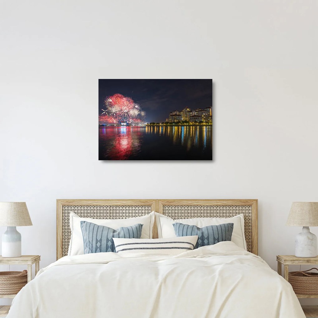 Tablou pe sticlă cu artificii in Singapur (70x50 cm)