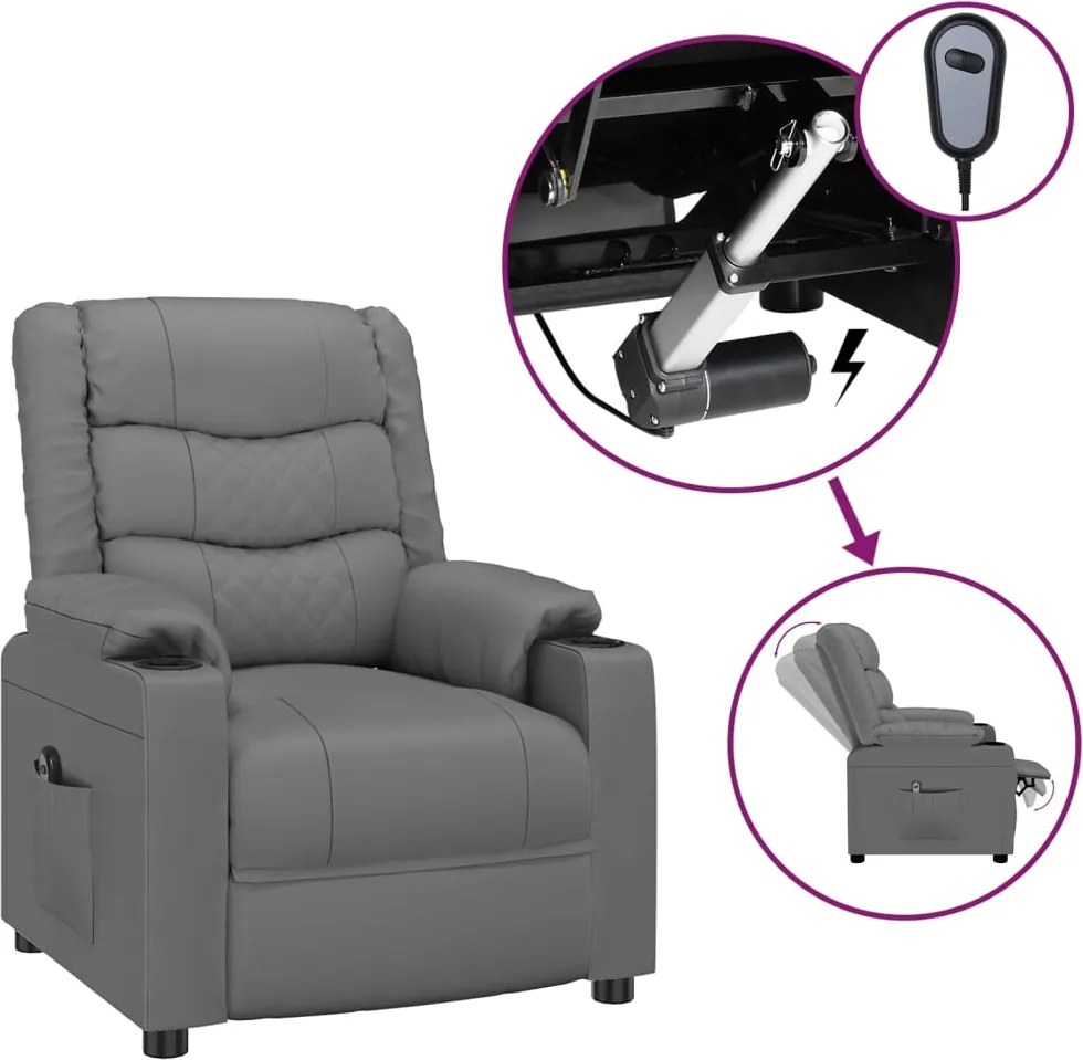 vidaXL Fotoliu rabatabil electric, gri, piele ecologică
