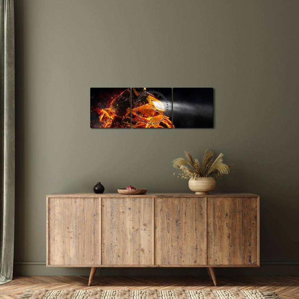 Tablou - Motociclist cu flăcări (cu ceas) (90x30 cm)