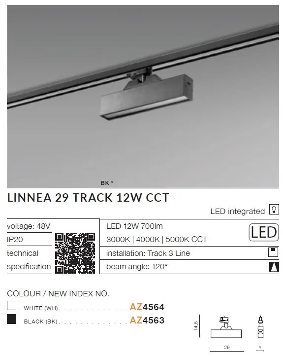 Spot LED directionabil pe sina LINNEA 29 TRACK 3Line CCT 12W alb