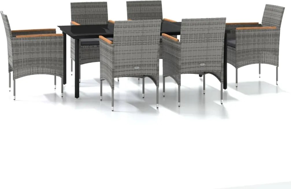 vidaXL Set de servit masa pentru grădină, 7 piese, gri și negru