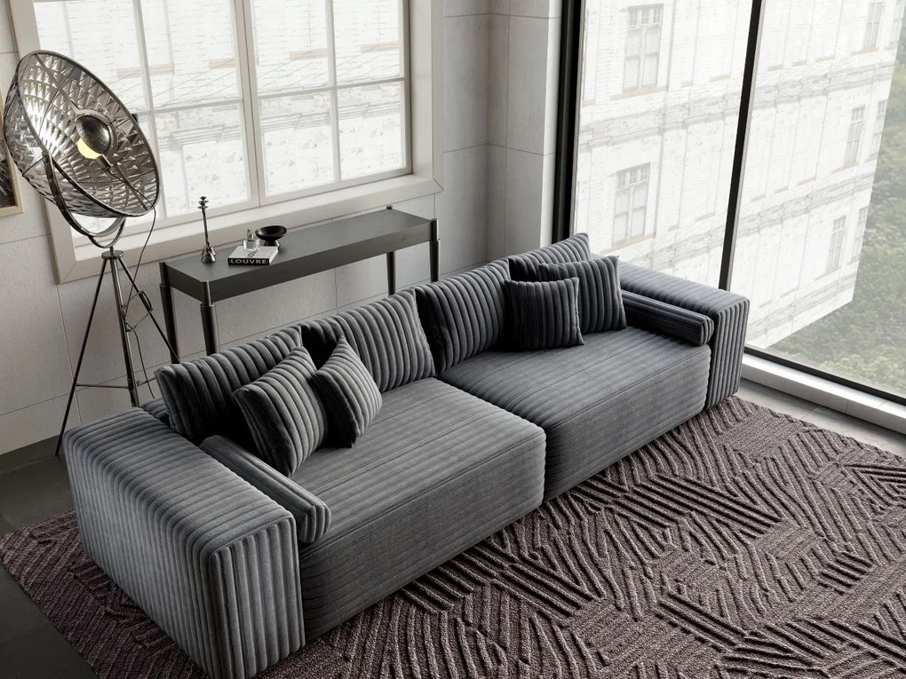Canapea extensibilă dumonde cu ladă de depozitare si sezut confortabil din spuma high-density, Marbela Ambience Grey XXL 295x100 cm