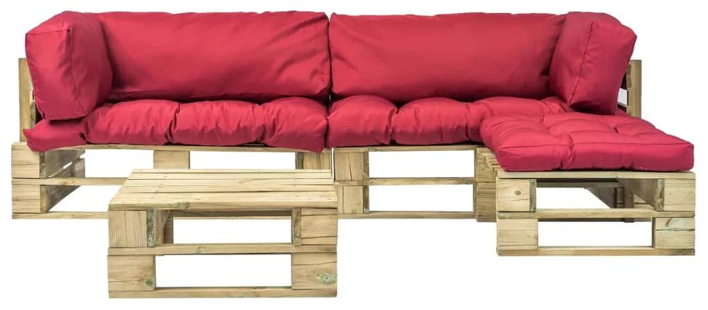 275310 vidaXL Set mobilier de grădină din paleți cu perne roșii 4 piese, lemn