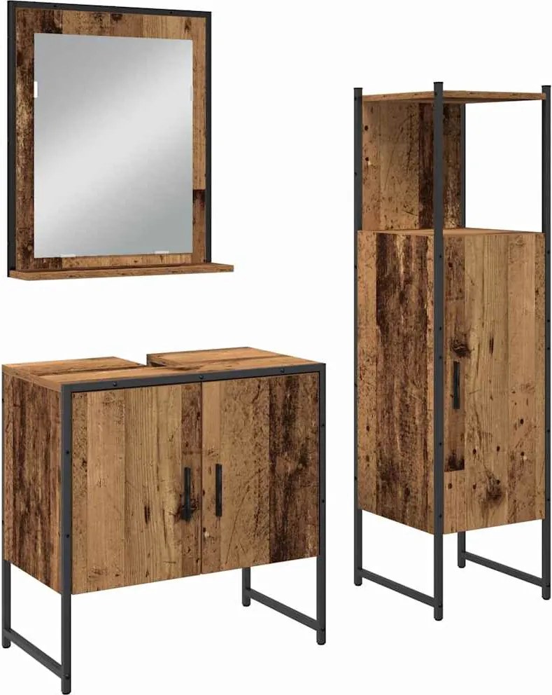 vidaXL Set de mobilier pentru baie cu raft 3 pcs Maro Lemn compozit