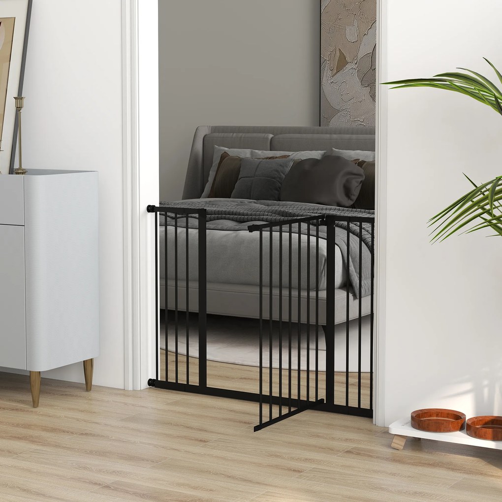 PawHut Poartă pentru Câine Extensibilă cu Deschidere Amplă, Poartă de Siguranță din Oțel și Plastic, 76-107x76 cm, Negru | Aosom Romania
