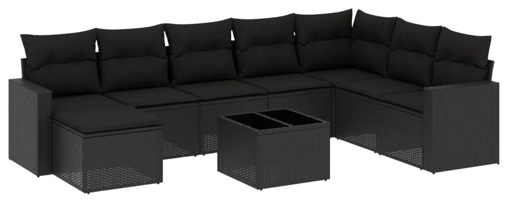 3251702 vidaXL Set mobilier de grădină cu perne, 9 piese, negru, poliratan
