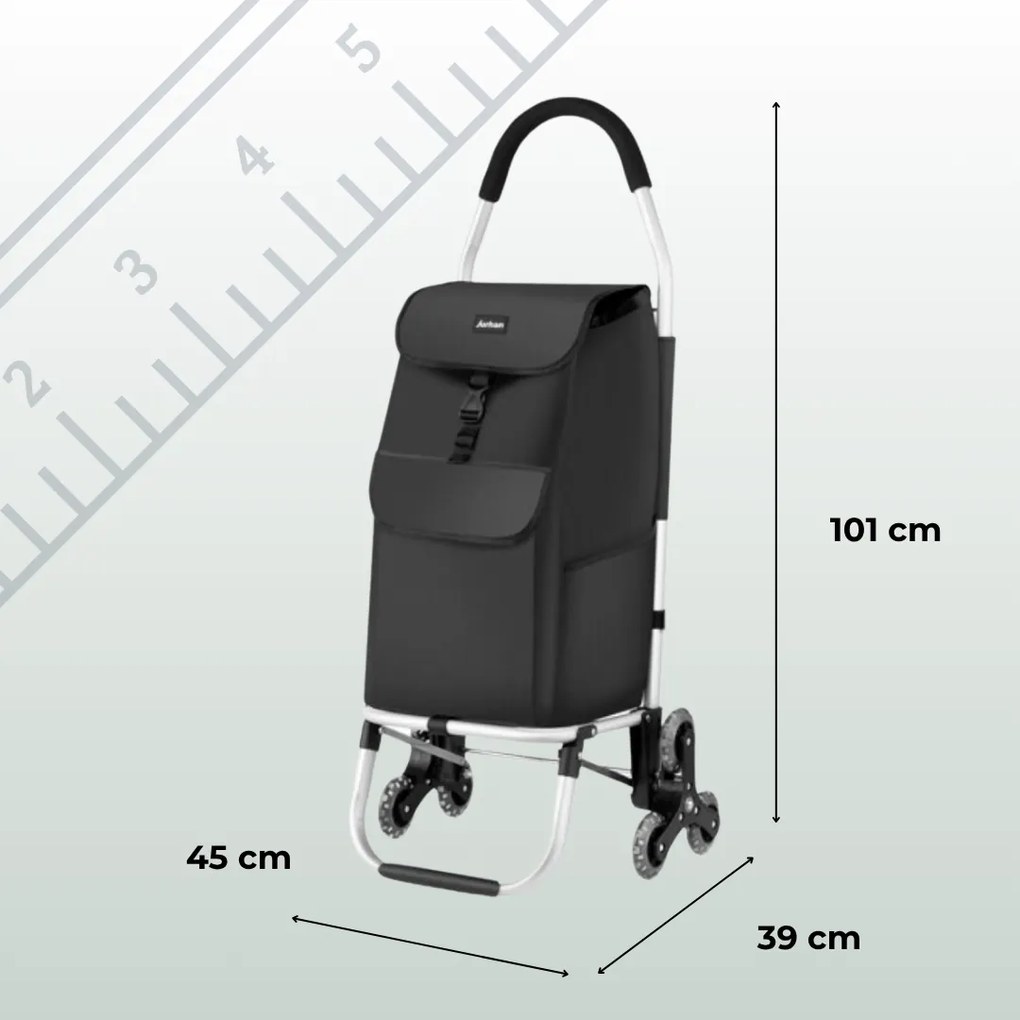 Jurhan Punga de cumpărături Shopper, cu roți pentru scări, 45L, 101x45x39 cm, neagră