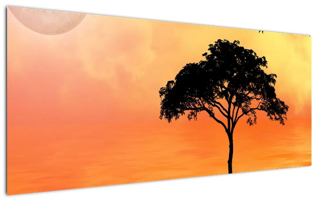 Tablou cu copac în apus de soare (120x50 cm)