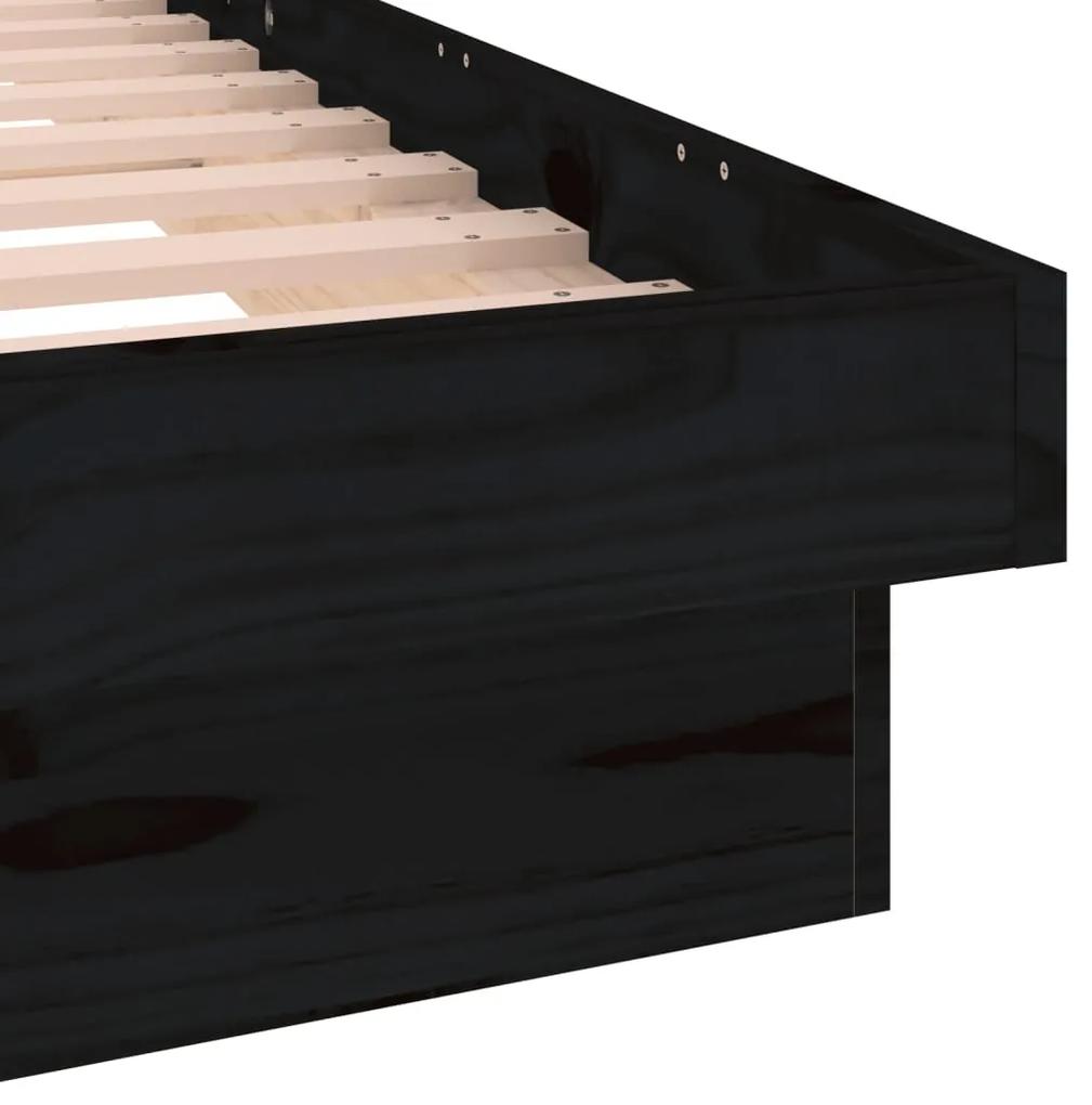 Cadru de pat cu LED, negru, 120x200 cm, lemn masiv Negru, 120 x 200 cm
