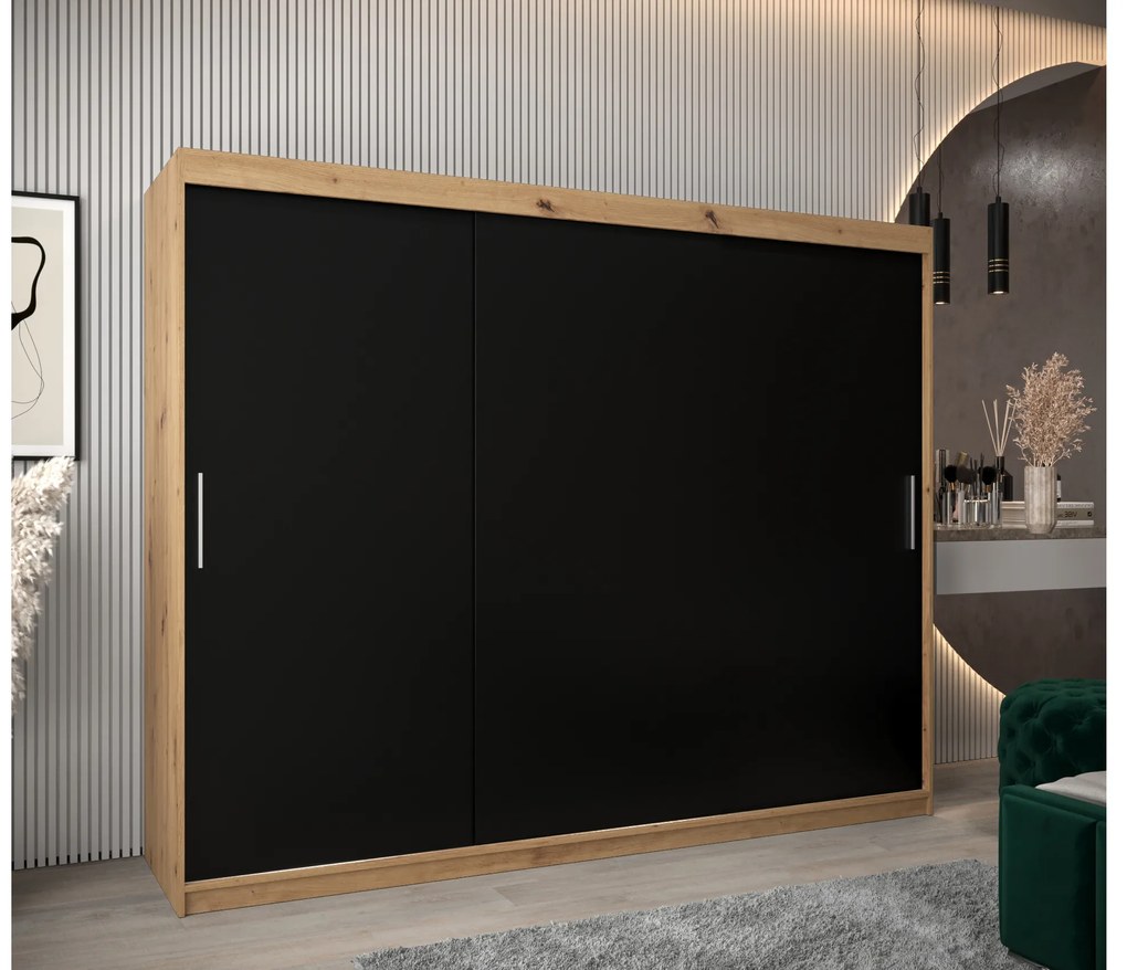 Dulap de haine 250 cm Toki (stejar artisan + negru mat). 1064868
