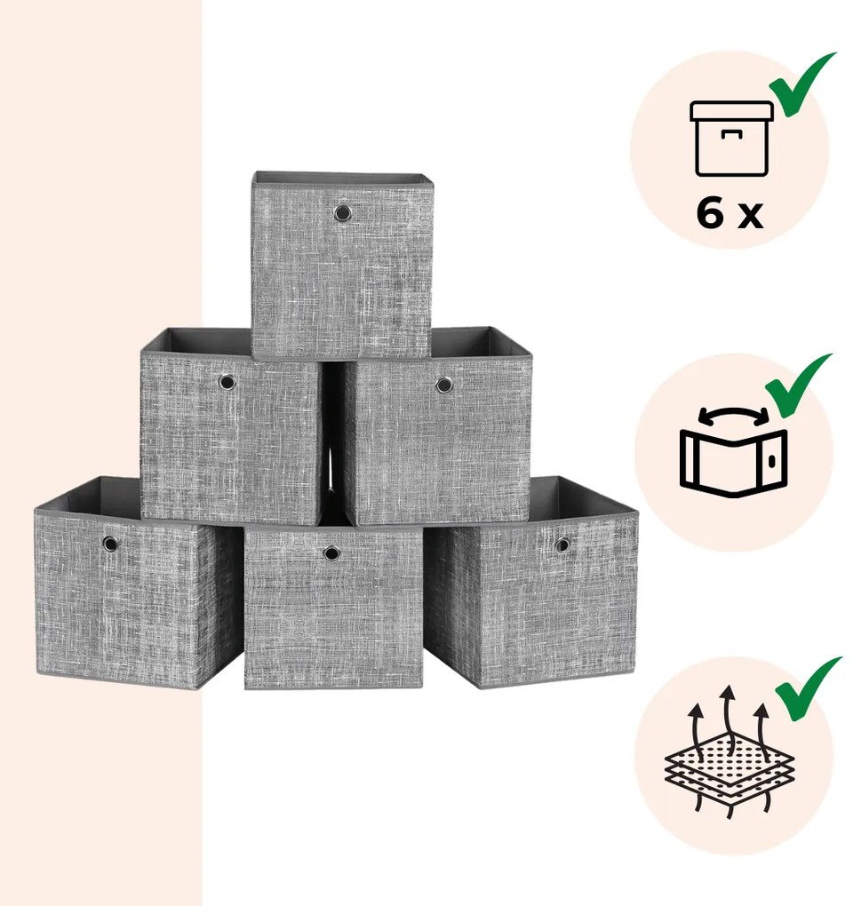 Cutii de depozitare GARY 6 buc, 30x30x30cm, gri SongmicsHome