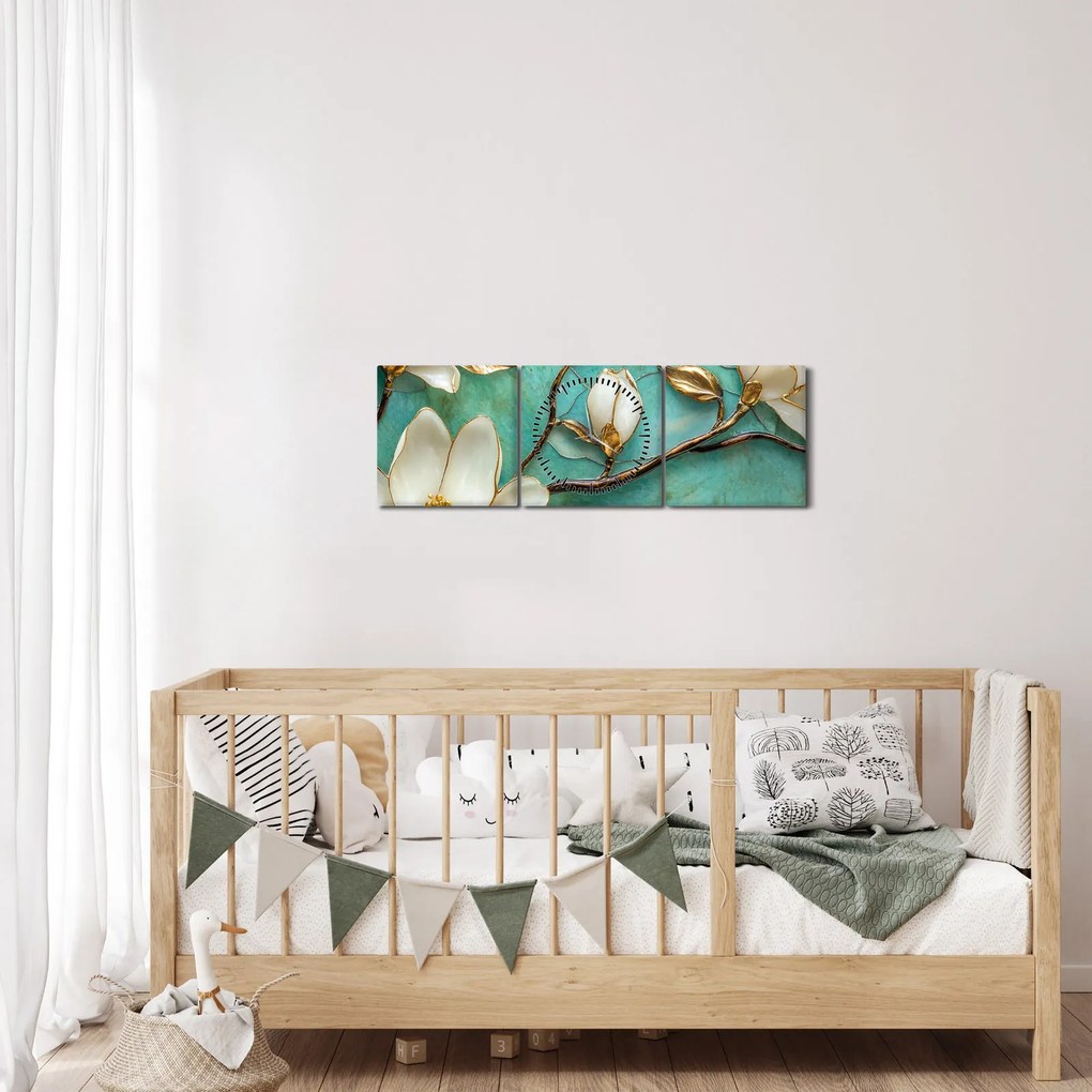 Tablou - Magnolii 3D (cu ceas) (90x30 cm)
