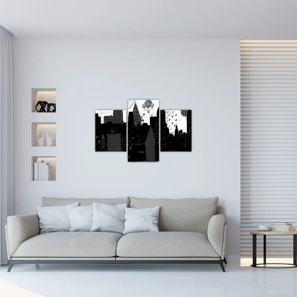 Tablou - Oraș cu inscripții și modele (90x60 cm)