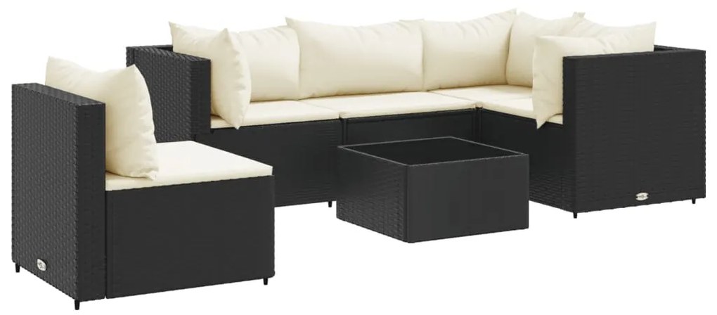 3308160 vidaXL Set mobilier de grădină cu perne, 6 piese, negru, poliratan