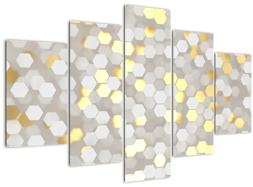 Tablou - Hexagoane alb - auriu (150x105 cm)