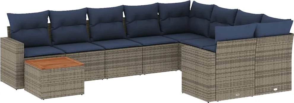 vidaXL Set canapele de grădină cu perne, 10 piese, gri, poliratan