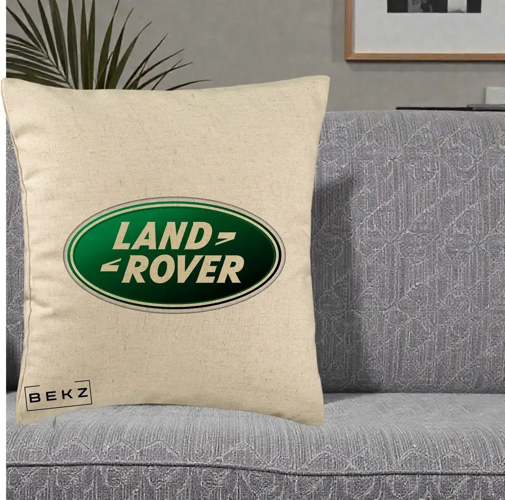 Perna Personalizata cu emblema Land Rover, 40x40 cm, Bej, Husa Detasabila, Perna Inclusa, BEKZ®