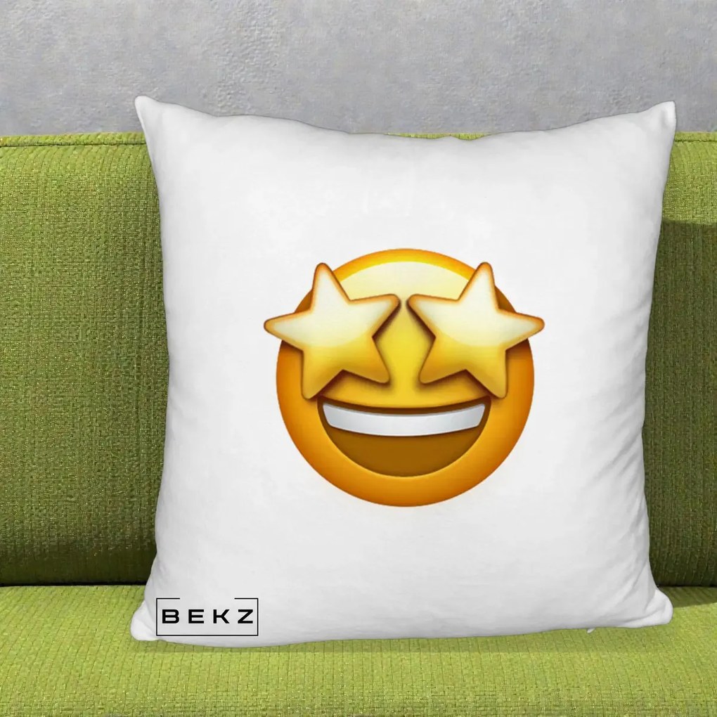 Perna Decorativa Emoji Ochi Stele, 40x40 cm, Alb Pufos, Husa Detasabila, Perna Inclusa, BEKZ®