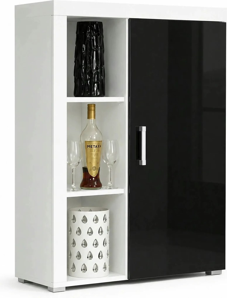 Dulap SAMBA REG-3, alb/negru, PAL laminat, cu o usa, 90x35x114 cm